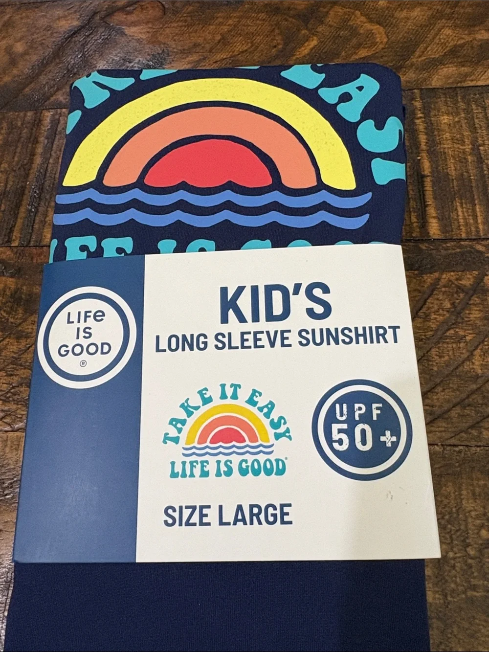 Life Is Good Kids Navy Long Sleeve Sunshirt with Rainbow Graphic